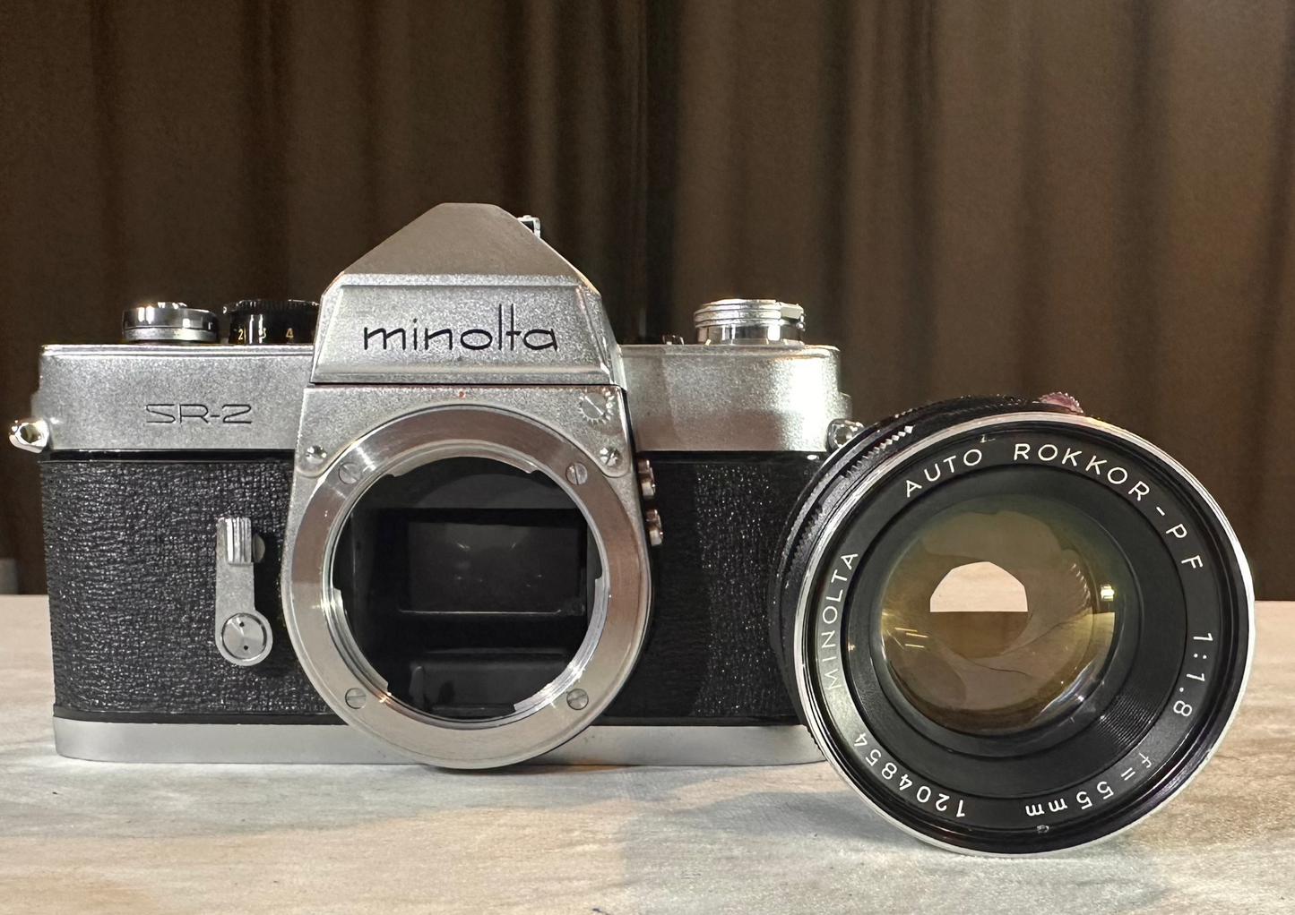 Minolta SR-2 35mm SLR Film Camera w/ Rokkor PF 55mm f/1.8 Lens – WORKING – RARE VINTAGE